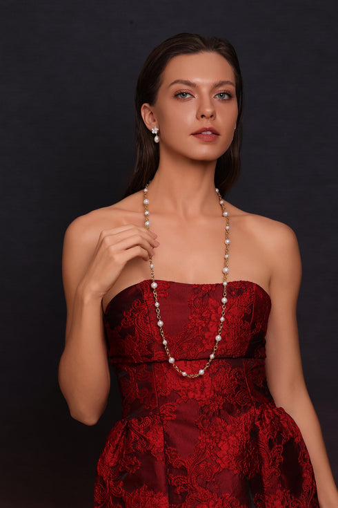 Freshwater Pearl Long Gold Chain Necklace
